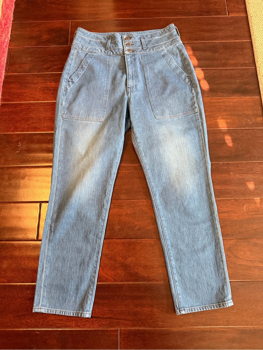 Veronica Beard Logan Slim Straight Extra High Rise Jeans Cornflower Blue 31